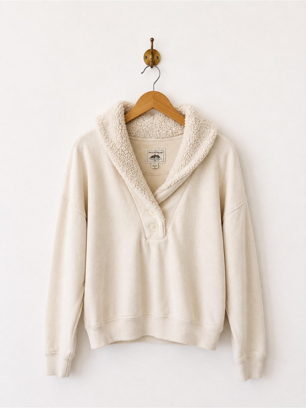 American Eagle Outfitters Cream Sherpa Collar Pullover Jacket